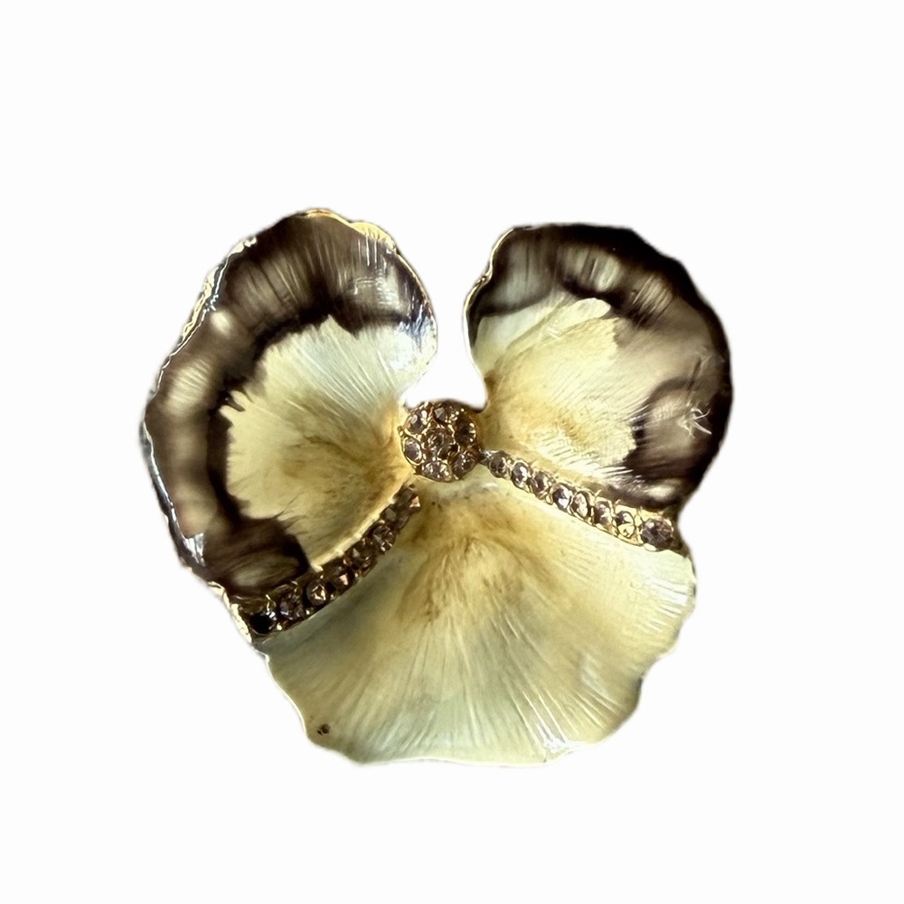 Vintage Weiss Pansy Brooch Enamel Rhinestone Flower Pin Gold Tone Signed